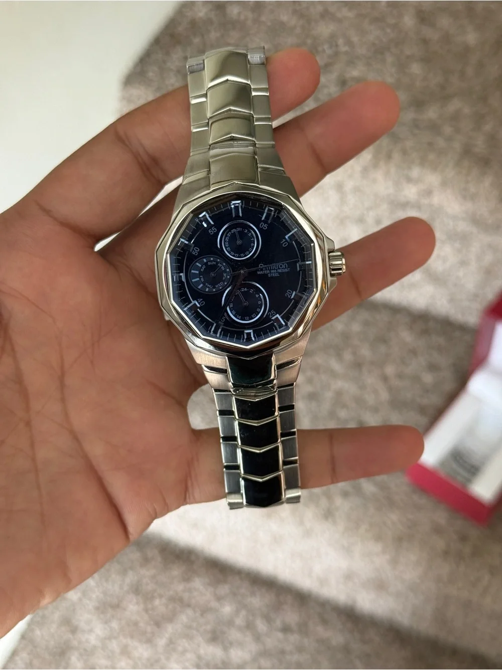 Armitron blue dial Silver Stainless Steel Watch with Black Dial